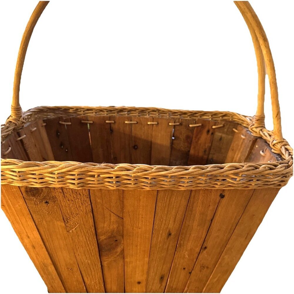 Vintage Split Wood Magazine Rack Basket Wood Handle